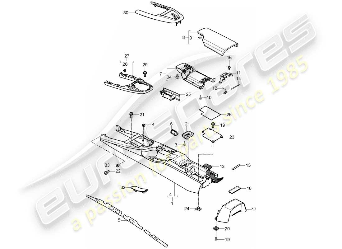 porsche 2009 (997-2 gt3) center console parts diagram