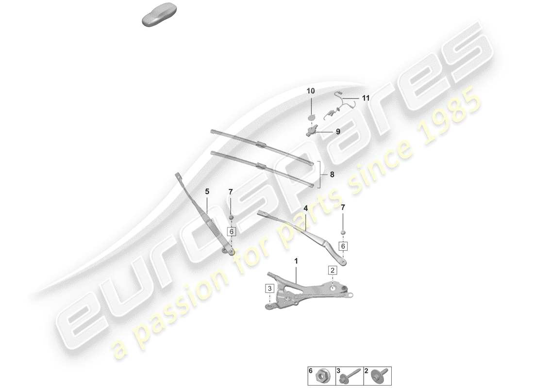 porsche 2019 (992-1) windshield wiper system compl. parts diagram