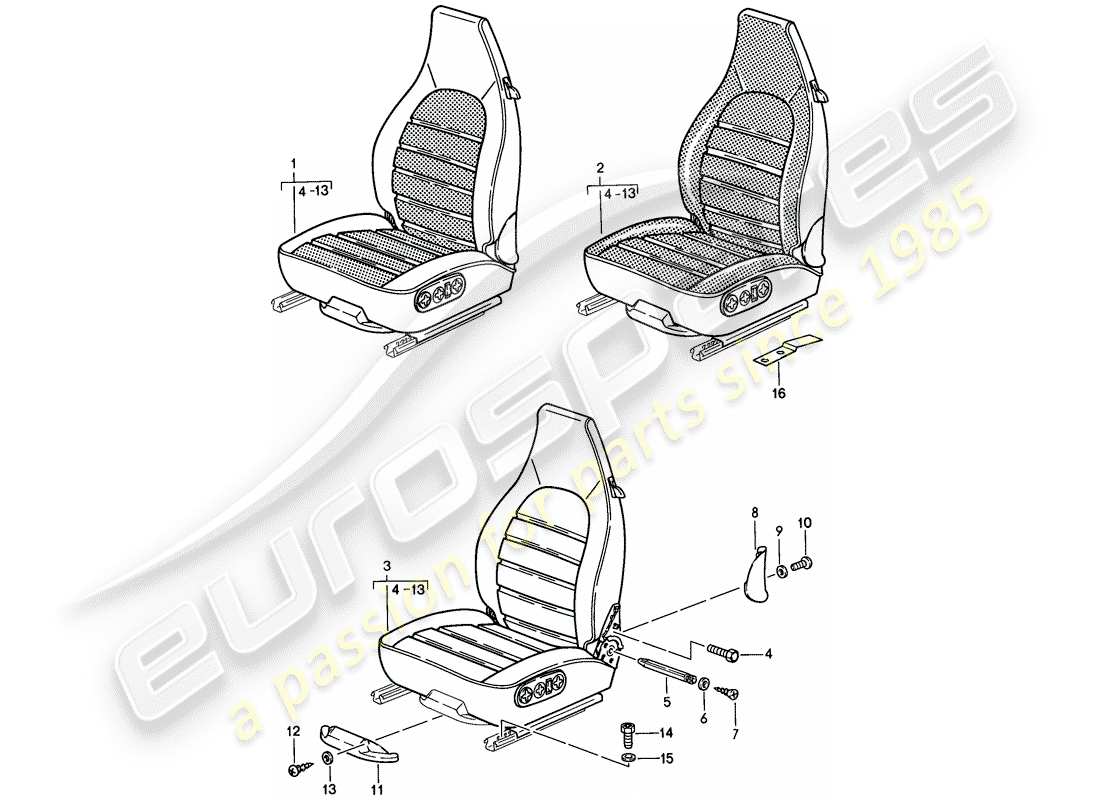 porsche 1986 (944) seat - complete part diagram