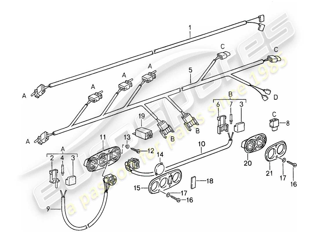 porsche 1987 (959) front seat - harness - switch part diagram
