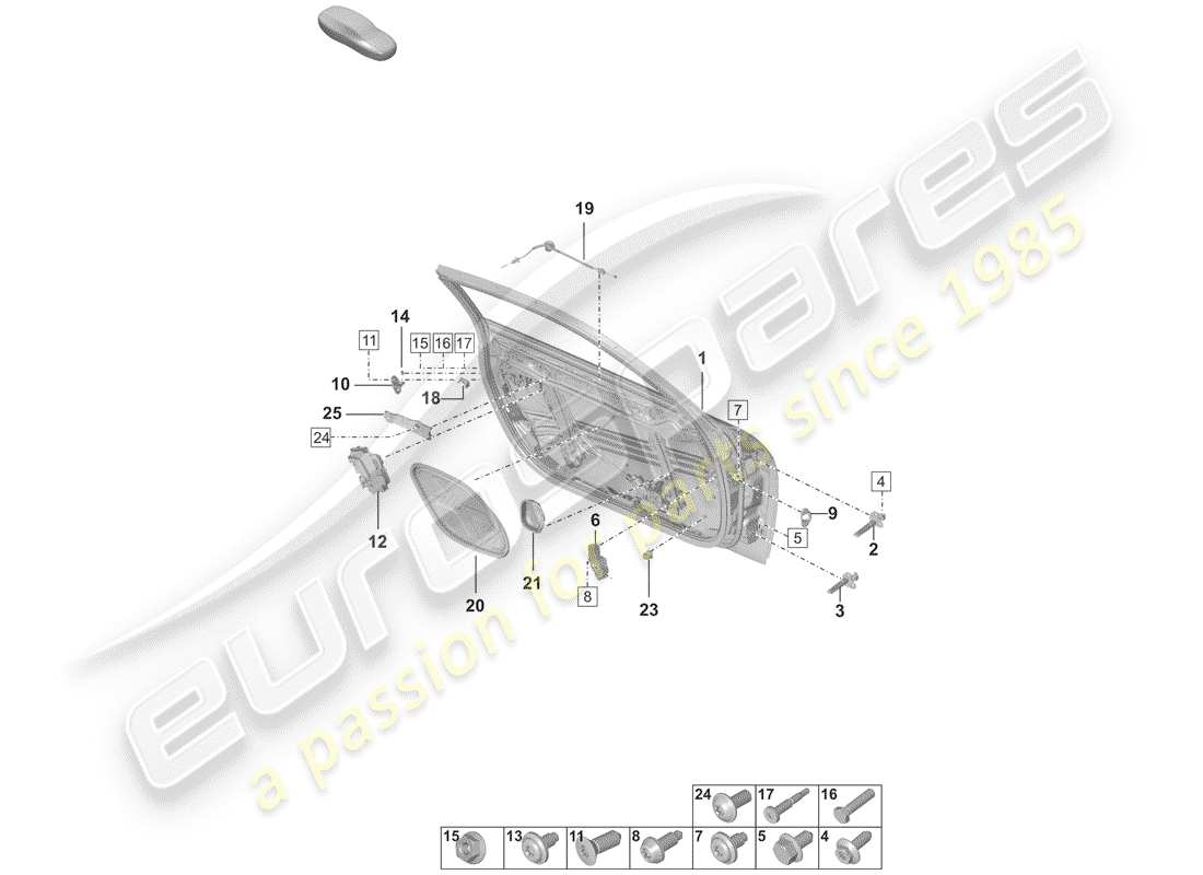 porsche 2019 (992-1) door shell parts diagram