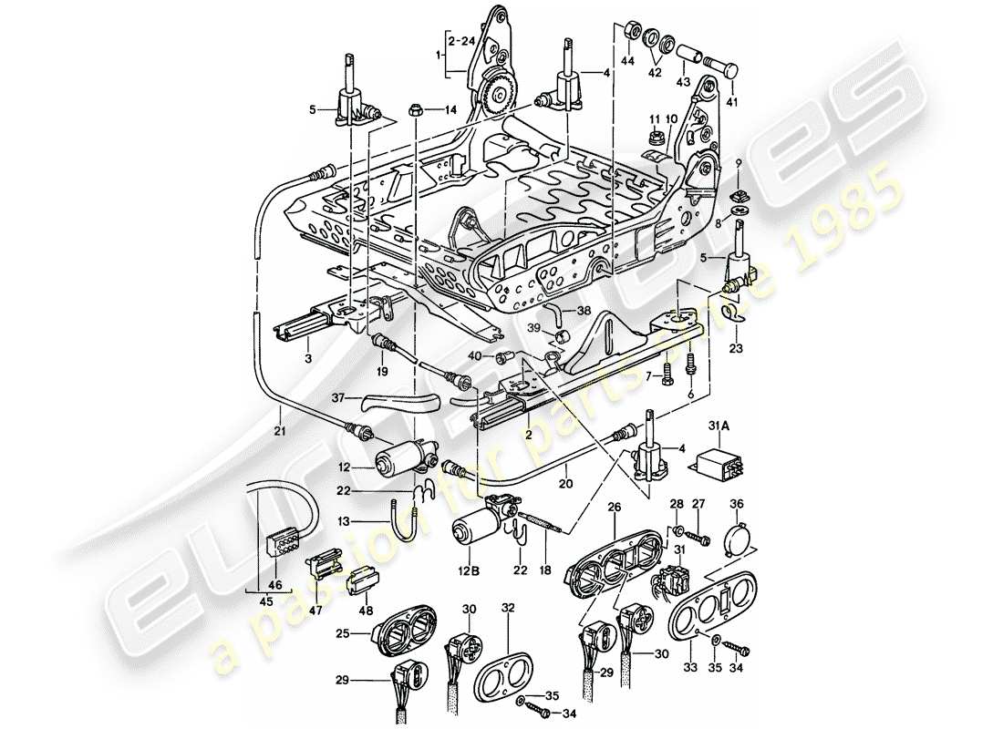 porsche 1984 (911) frame for seat - electric parts diagram