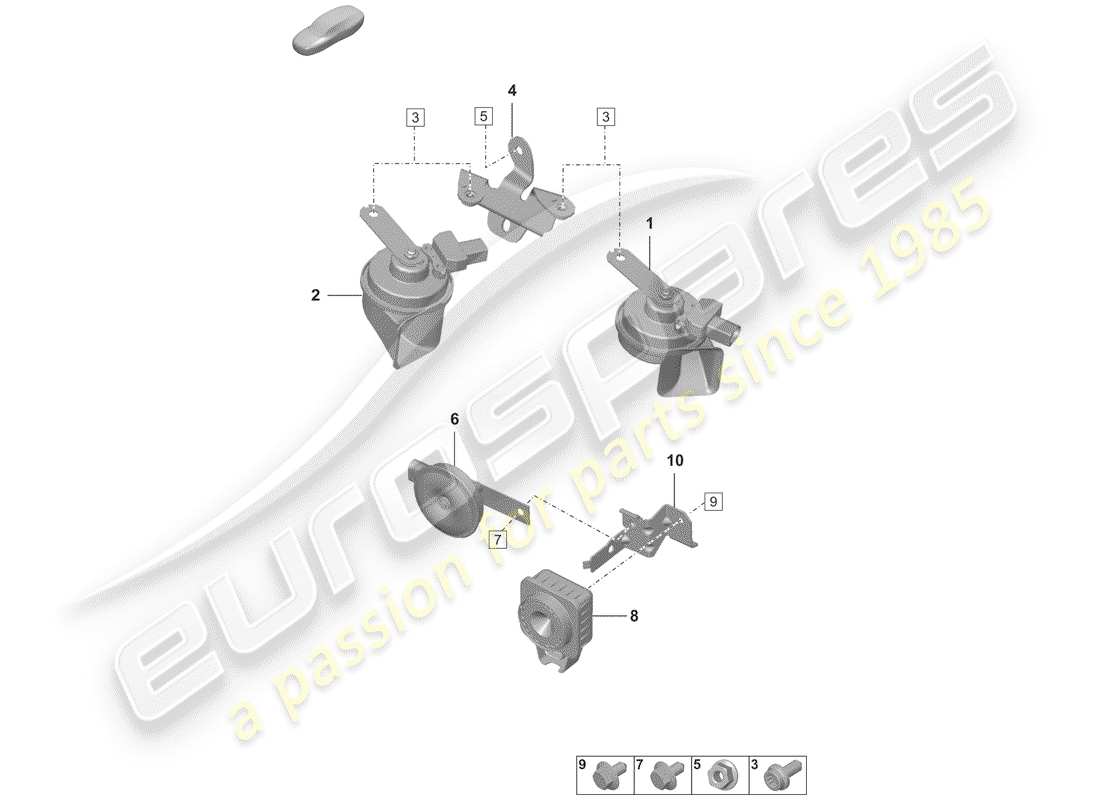 porsche 992 (2019) fanfare horn parts diagram