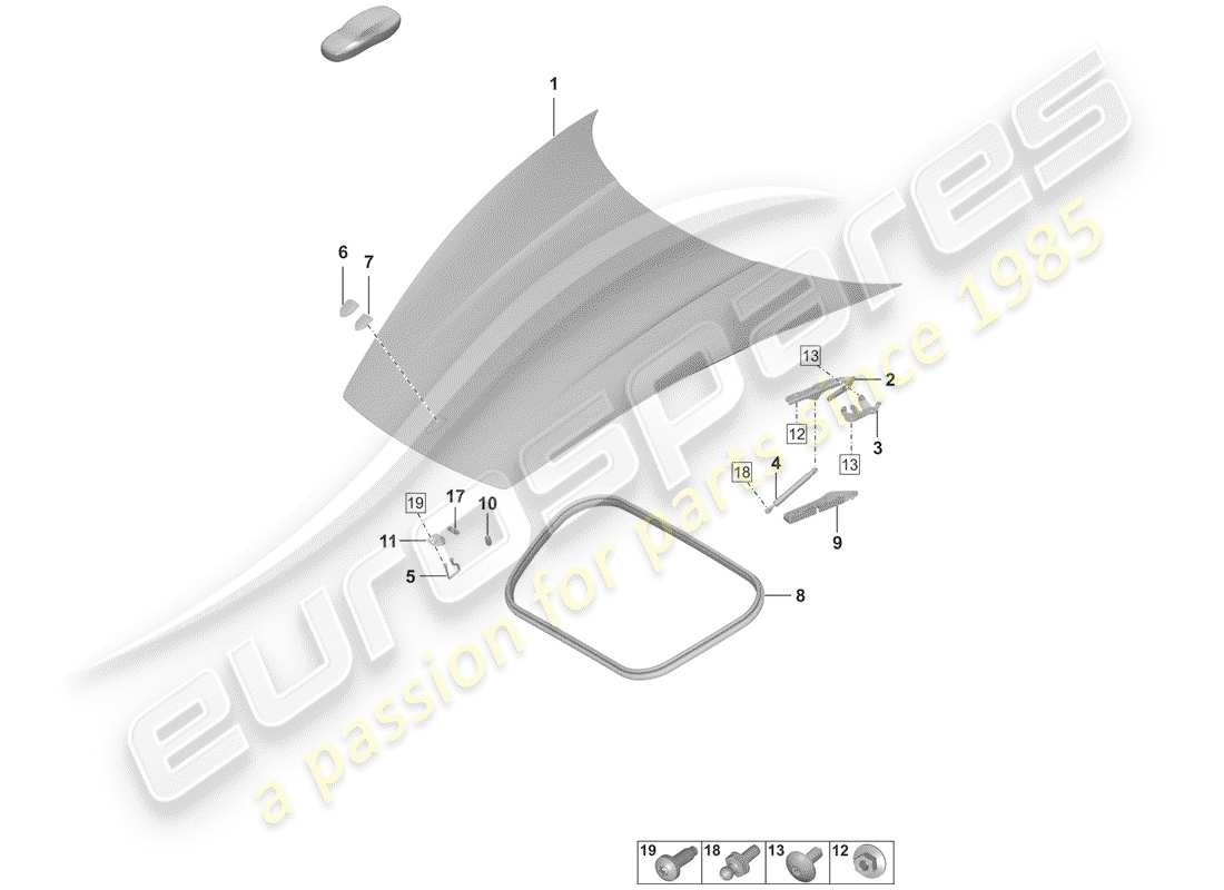 porsche 2019 (992-1) hood parts diagram