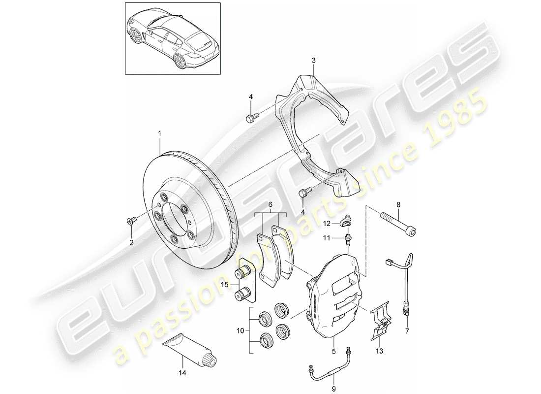 porsche panamera 970 (2014) disc brakes parts diagram