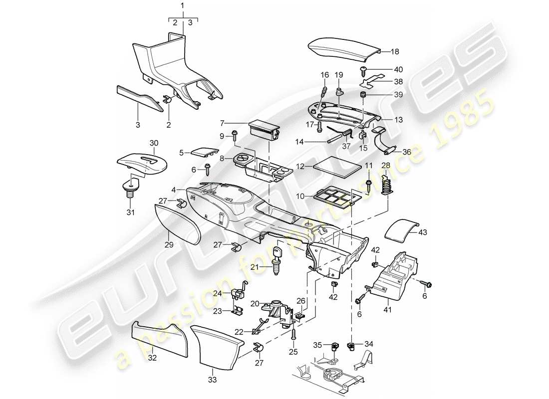 porsche 2005 (996 turbo / gt2) center console parts diagram