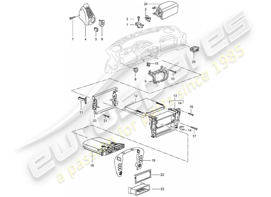 porsche 2005 (996 turbo / gt2) accessories - dash panel trim parts diagram