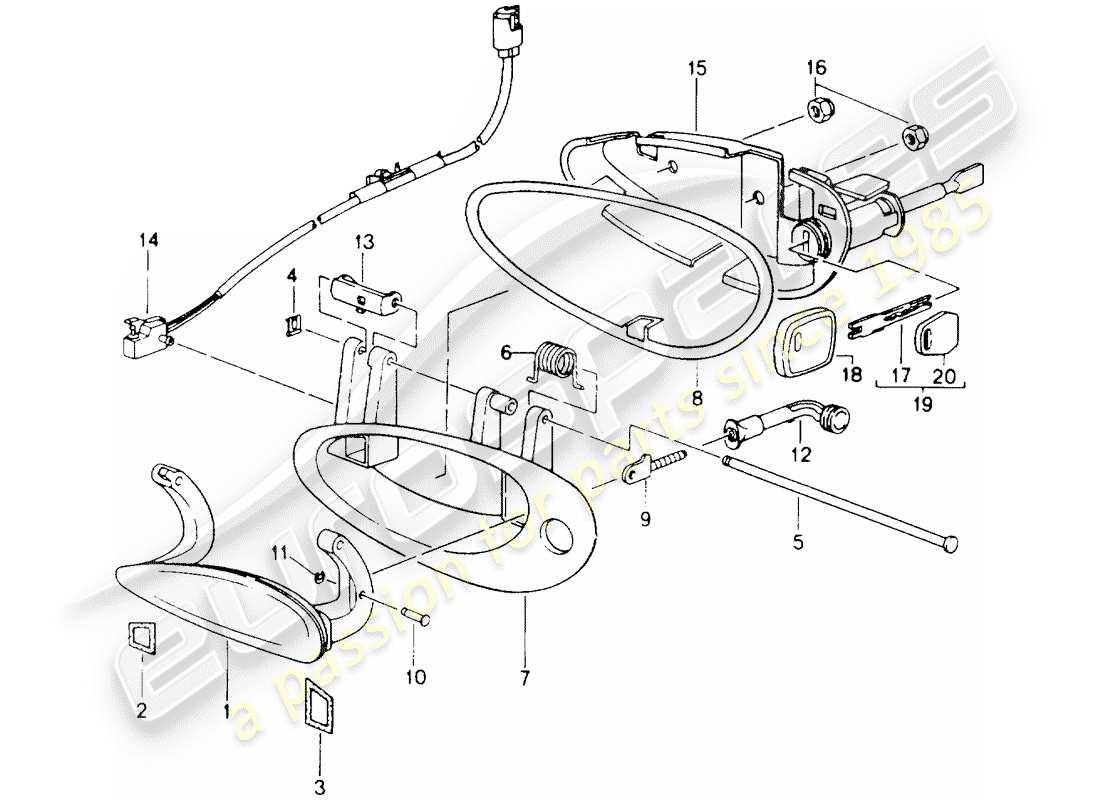 porsche 2001 (986 boxster) door handle, outer part diagram