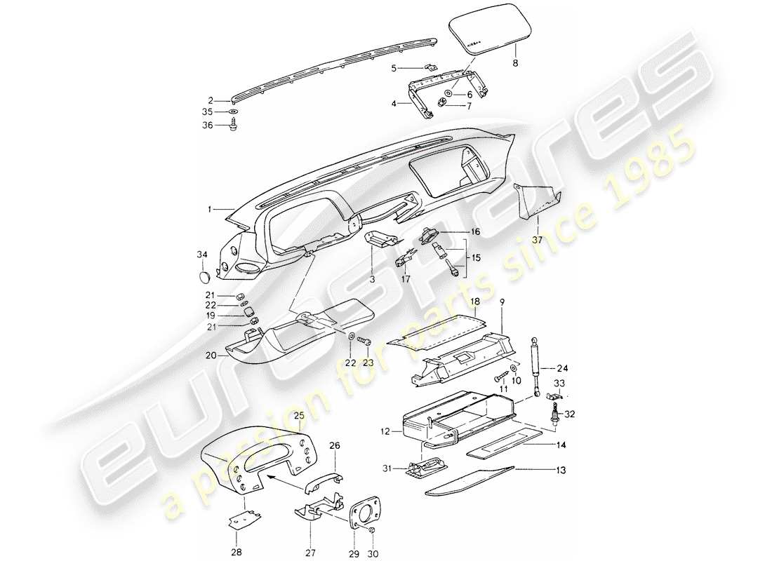 porsche 1988 (928) dash panel trim - airbag - - d - mj 1990>> part diagram