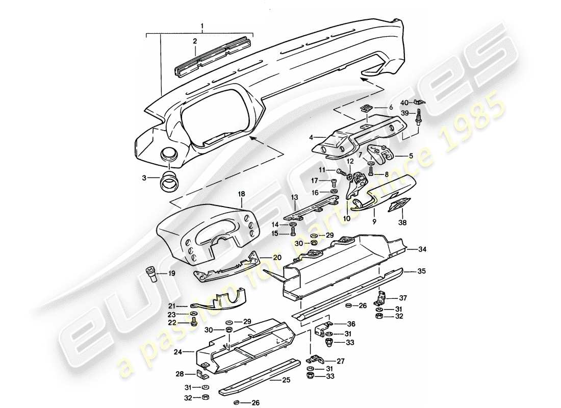 porsche 1990 (928) dash panel trim - d >> - mj 1989 part diagram