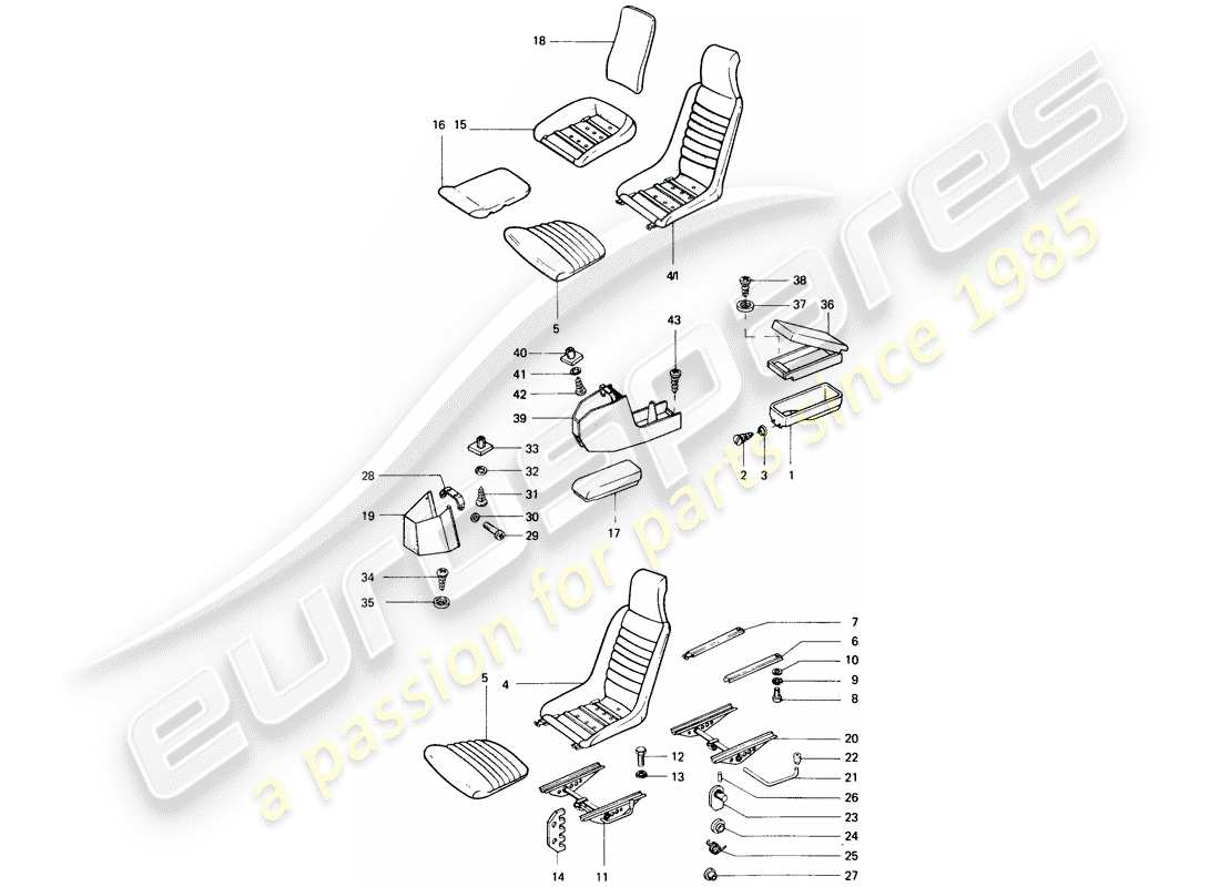 porsche 1975 (914) seat part diagram