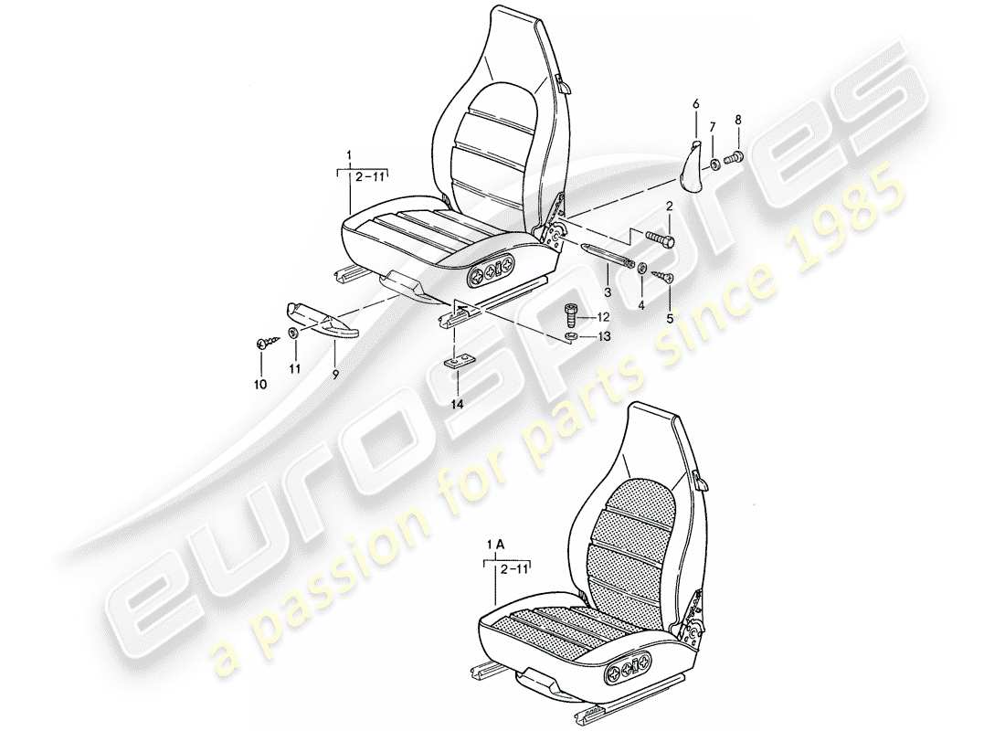porsche 1990 (928) seat - complete part diagram
