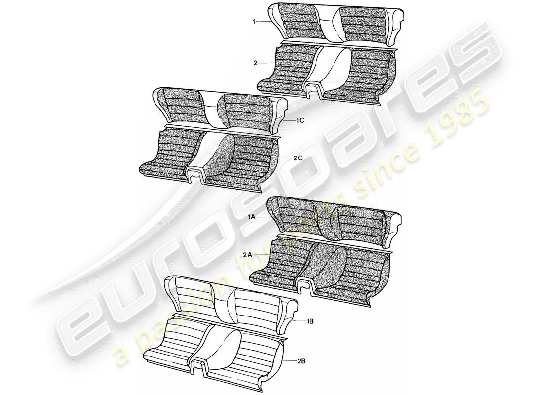 porsche 1982 (944) emergency seat - complete parts diagram