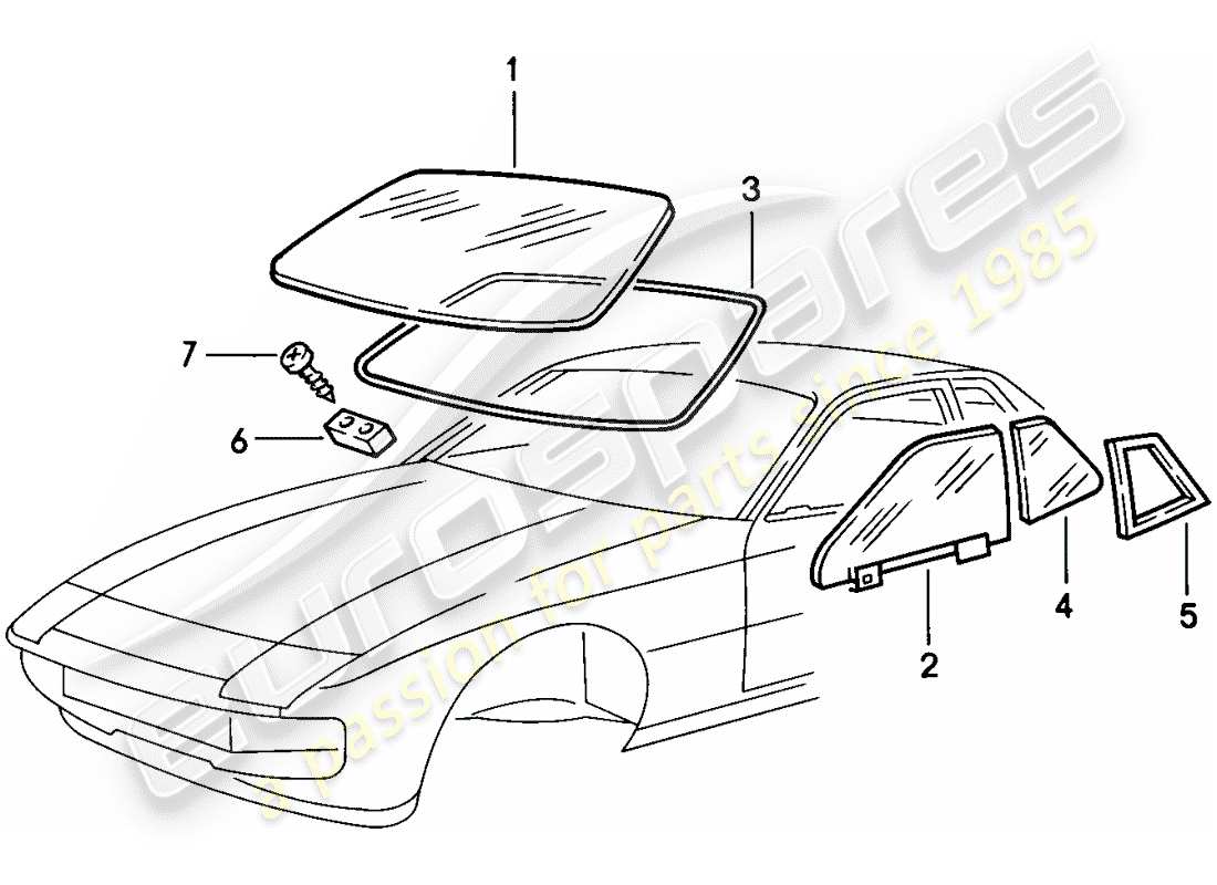porsche 1977 (924) window glazing part diagram