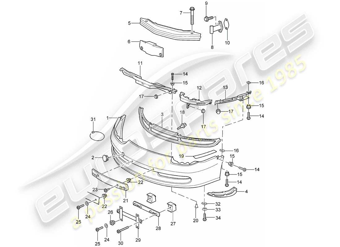 porsche 1998 (996) bumper parts diagram