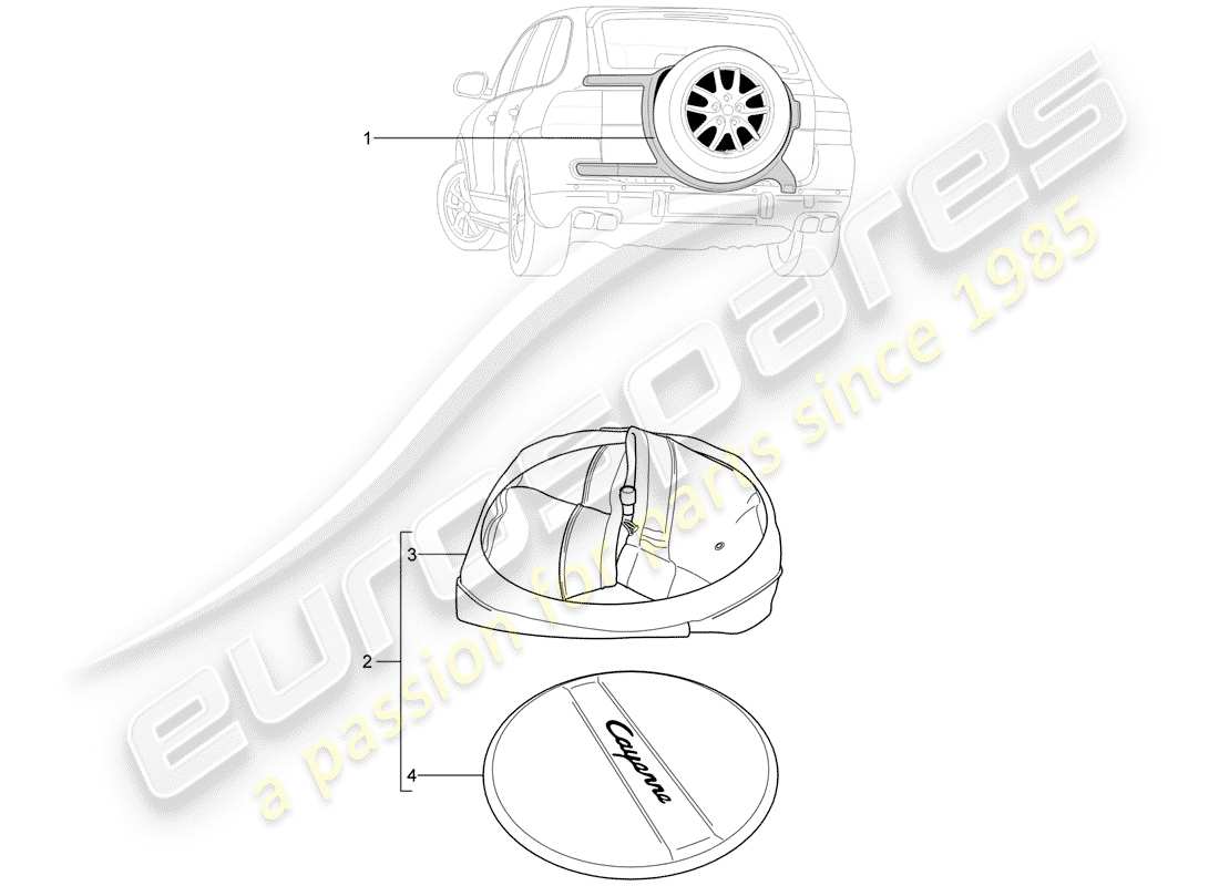 porsche 2011 (tequipment cayenne) bracket for spare wheel part diagram