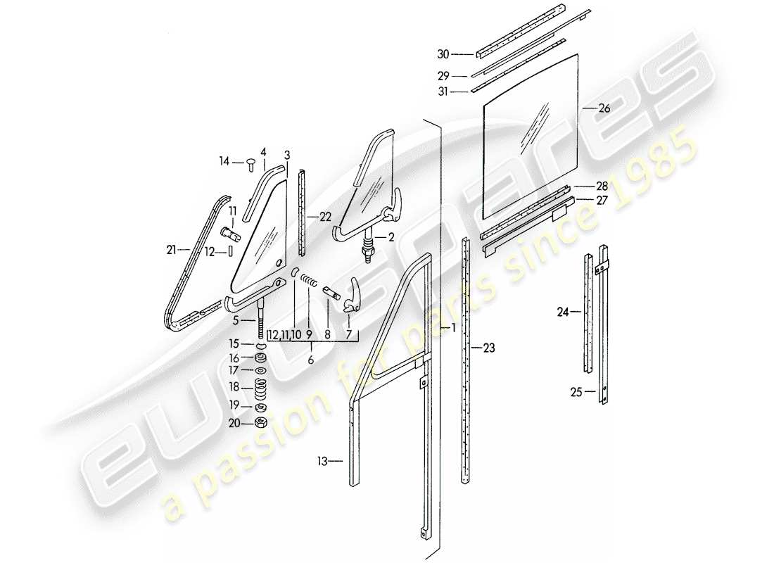 porsche 1954 (356/356a) door window - f 150 001 >> part diagram