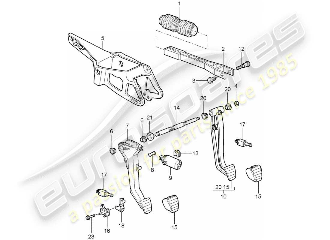 porsche 997 t/gt2 (2008) pedals part diagram