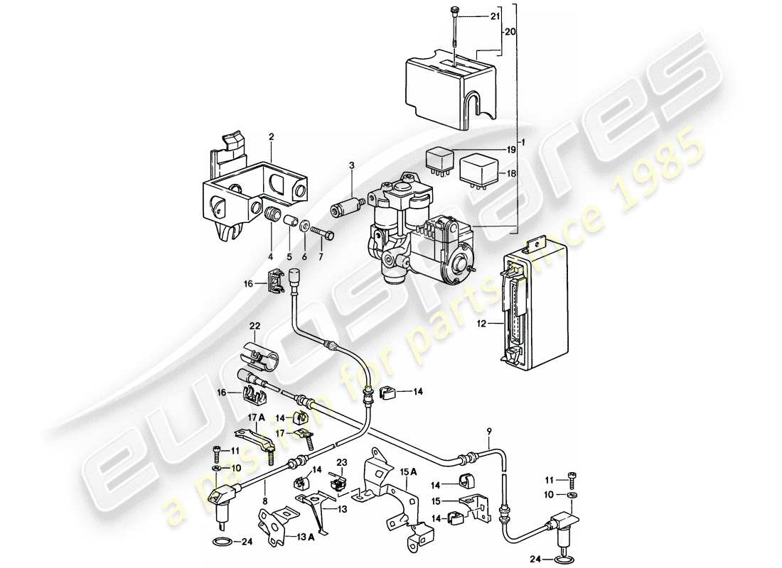 porsche 1985 (928) anti-locking brake syst. -abs- - hydraulic unit - speed sensor - electronic control module part diagram