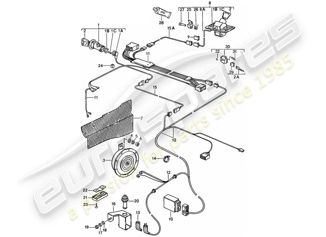 porsche 1985 (928) alarm system part diagram