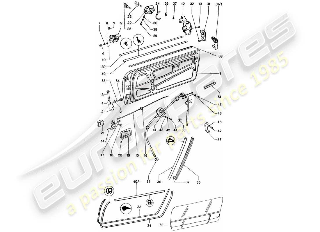 porsche 1976 (914) door - with installation parts part diagram