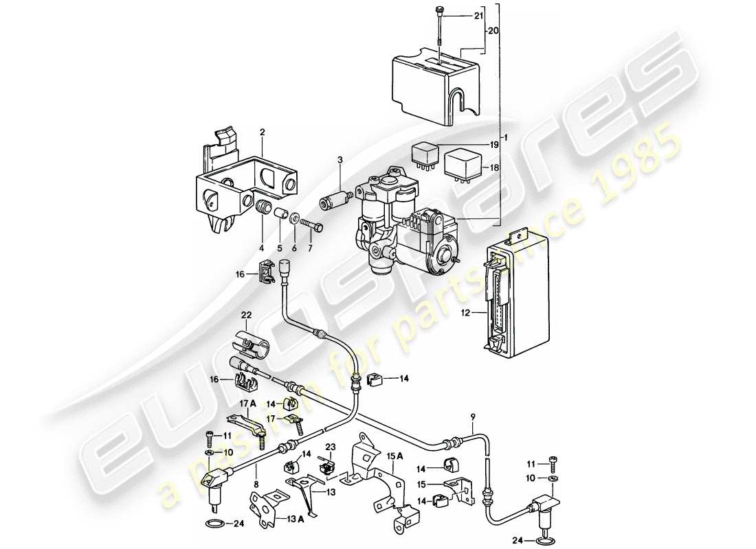 porsche 928 (1986) anti-locking brake syst. -abs- - hydraulic unit - speed sensor - electronic control module part diagram