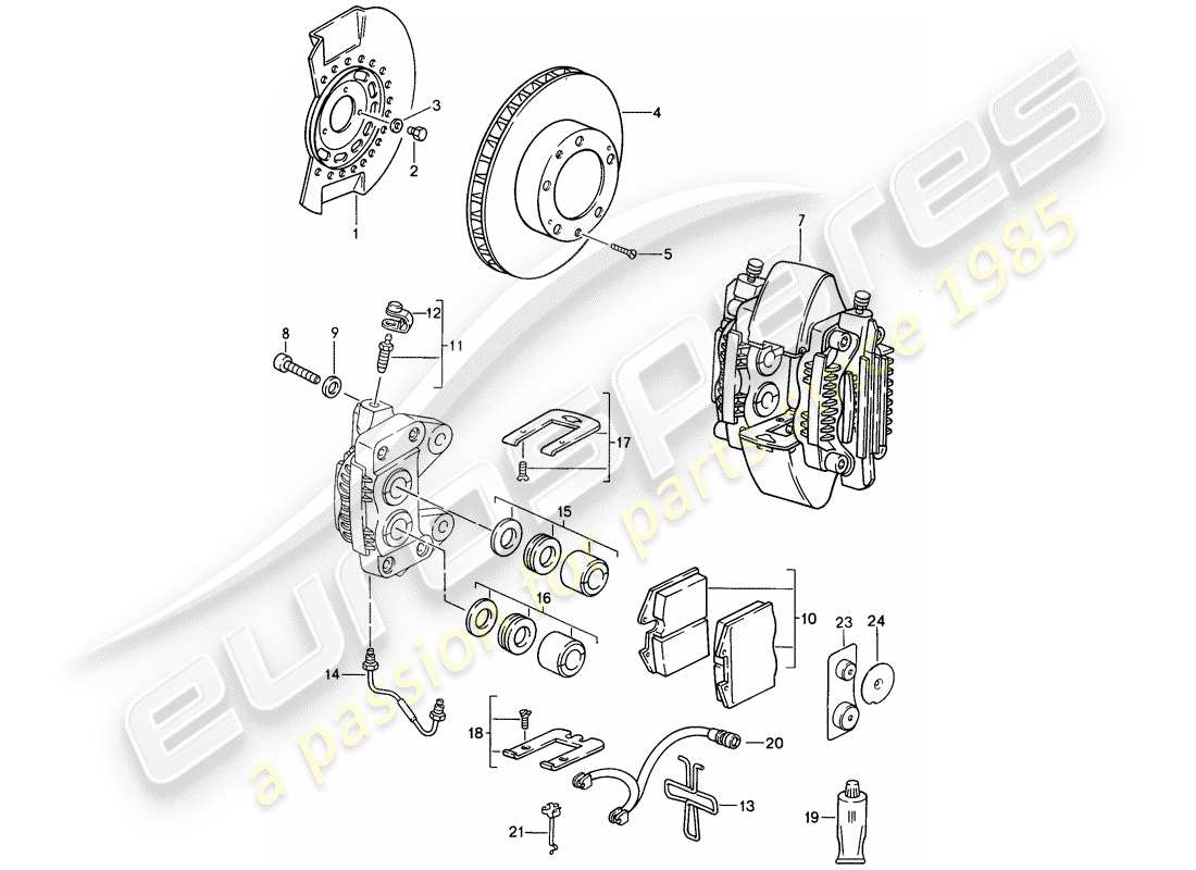 porsche 968 (1995) disc brakes - front axle part diagram