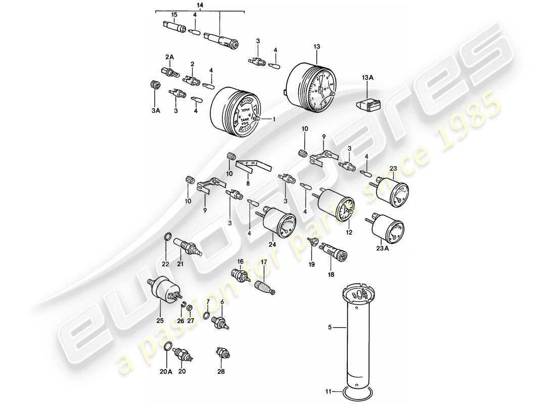 porsche 1976 (924) instruments parts diagram