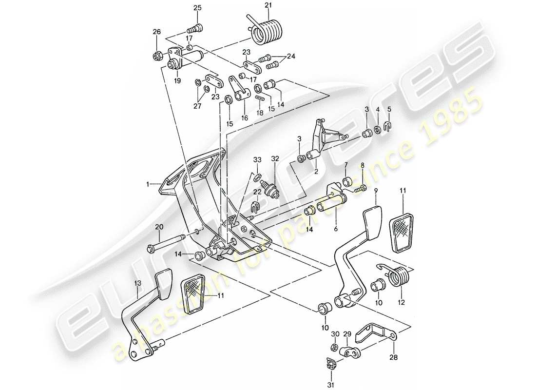 porsche 1988 (959) pedals - clutch - brake part diagram