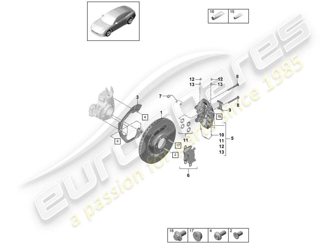 porsche 2020 (panamera 971-1) disc brakes parts diagram