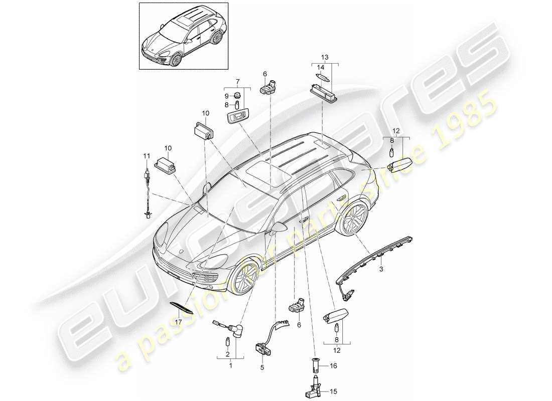 porsche 2011 (cayenne e2 92a) interior lights part diagram