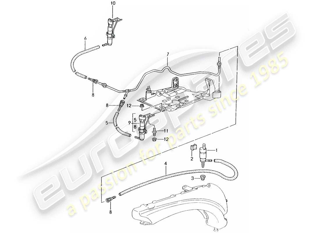 porsche 1999 (986 boxster) headlight washer system parts diagram
