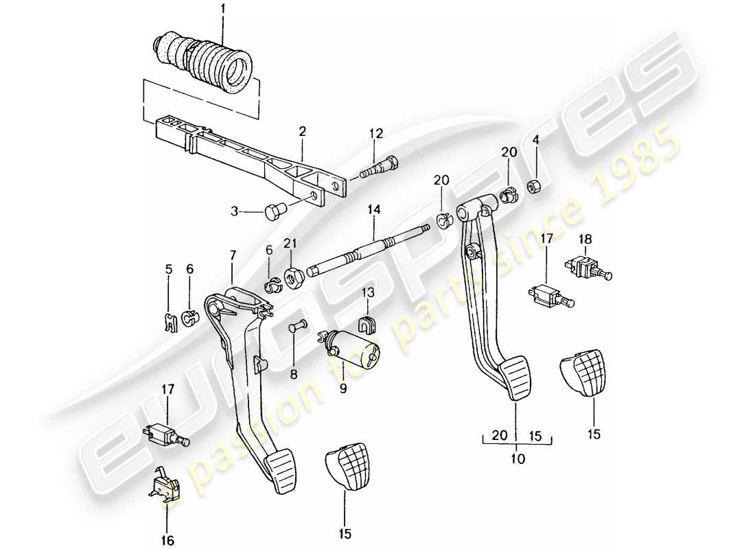 porsche 2001 (996 gt3) pedals part diagram