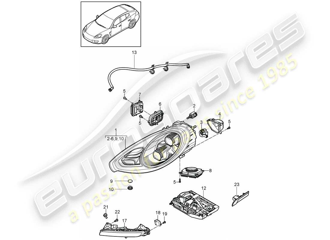 porsche 2013 (panamera 970) led headlight parts diagram
