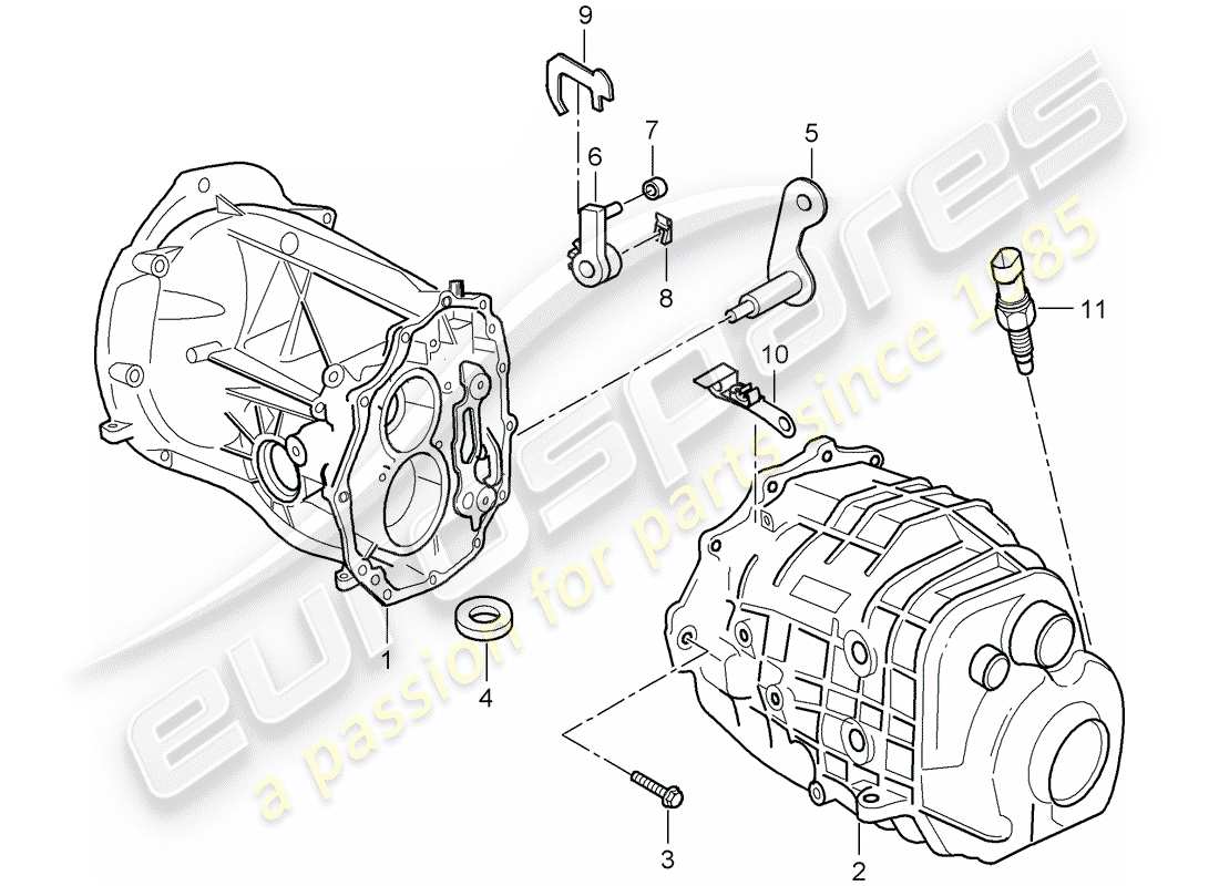porsche 2001 (986 boxster) transmission case - transmission cover part diagram