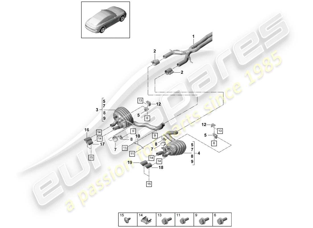 porsche 2020 (panamera 971-1) exhaust system parts diagram