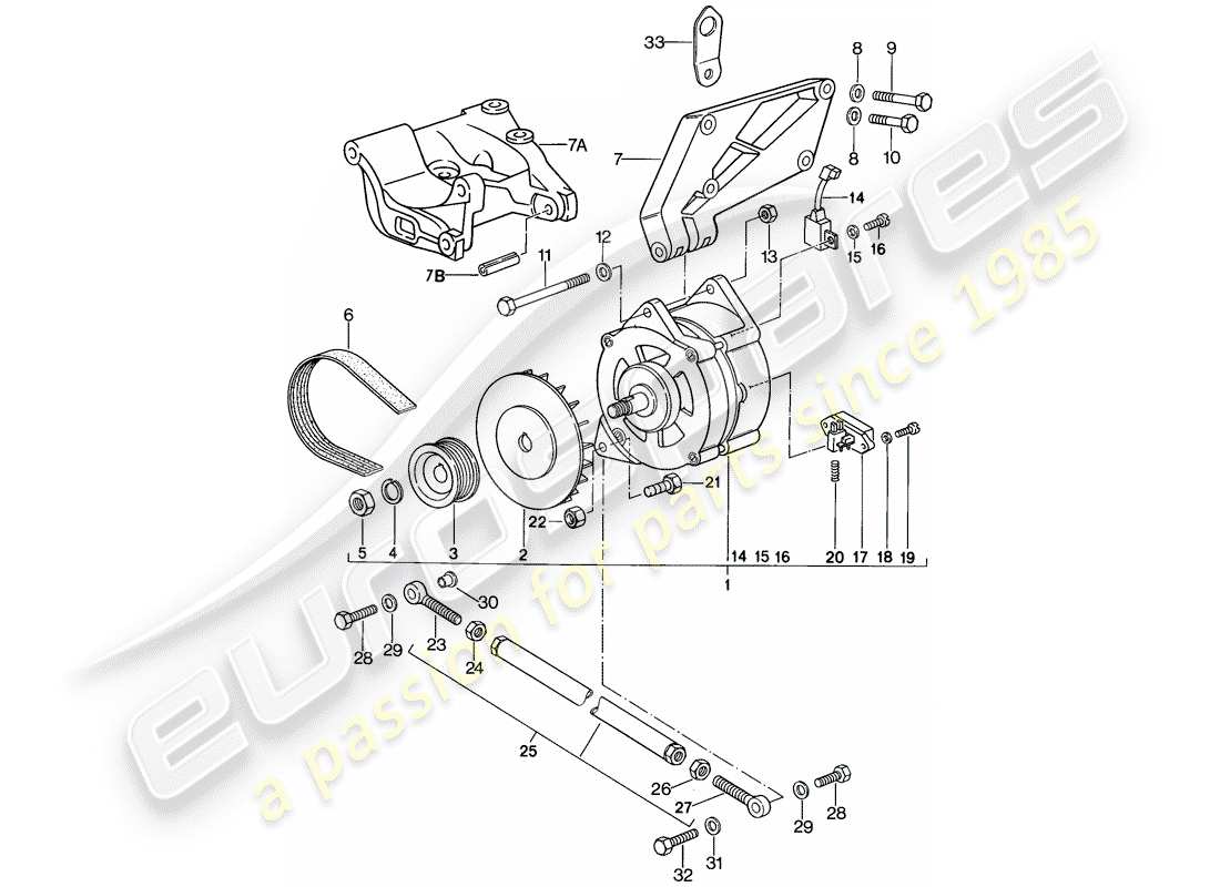 porsche 1986 (924s) alternator - with: - fasteners part diagram