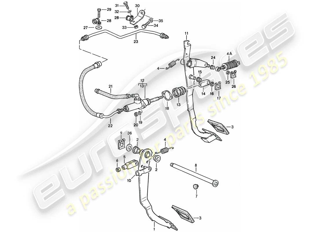 porsche 1988 (924s) brake - clutch - pedals parts diagram