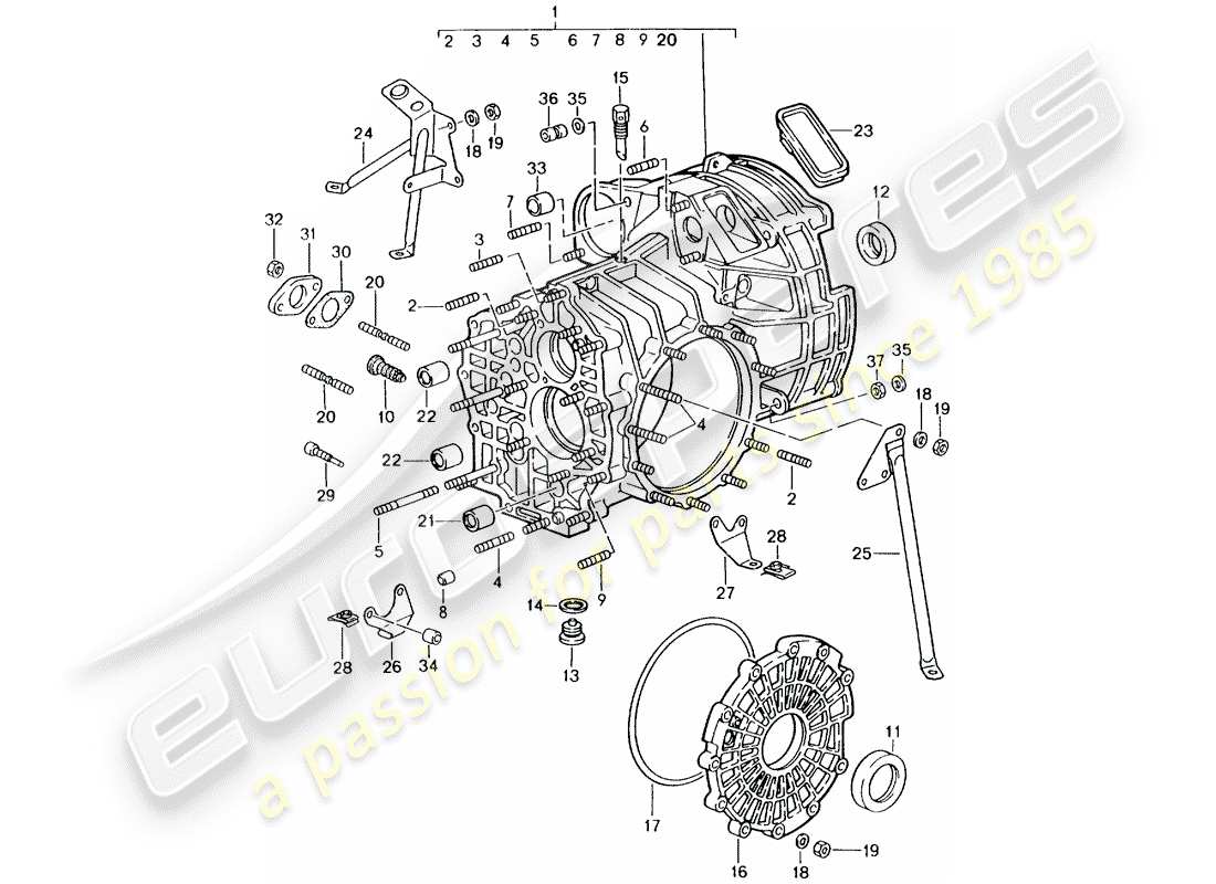 porsche 964 (1992) replacement transmission - ready for installation - transmission case part diagram