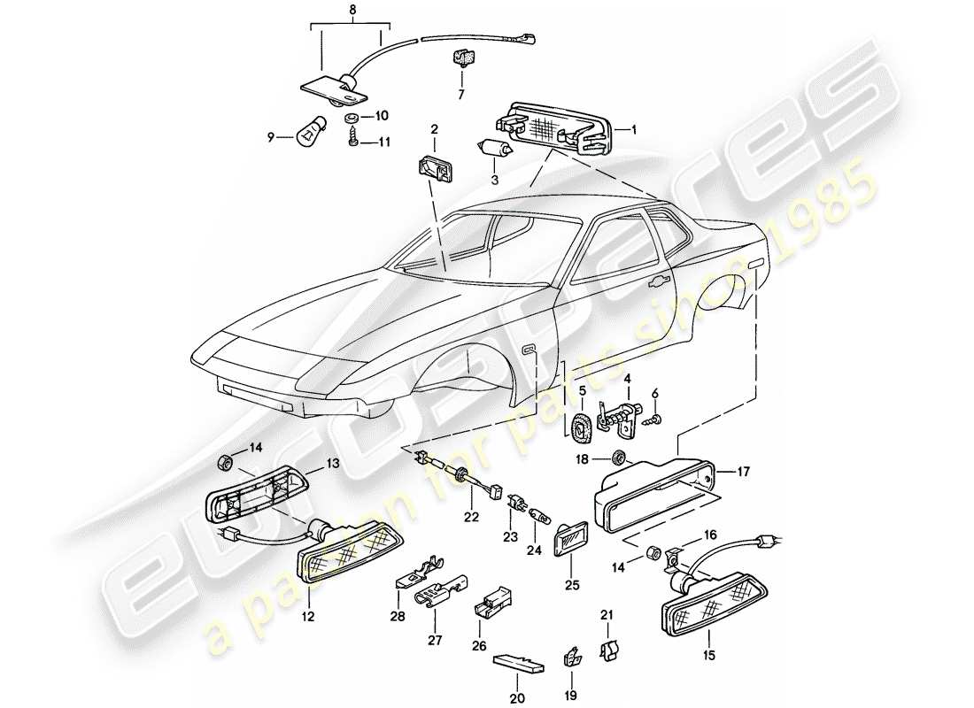 porsche 1984 (944) interior light - turn signal repeater part diagram