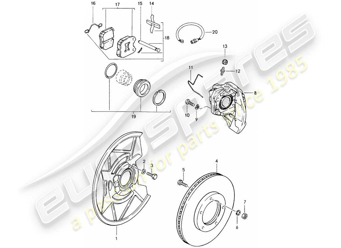 porsche 1983 (944) disc brakes - front axle part diagram