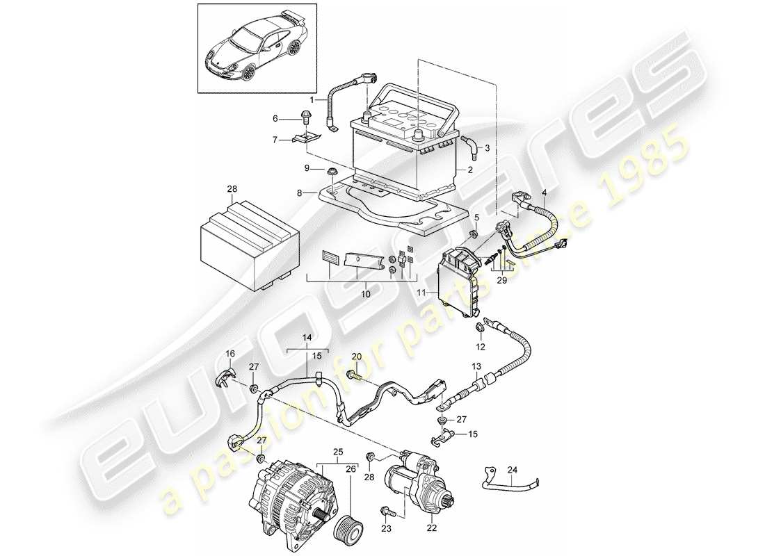 porsche 2013 (997-2 turbo / gt2 rs) battery parts diagram