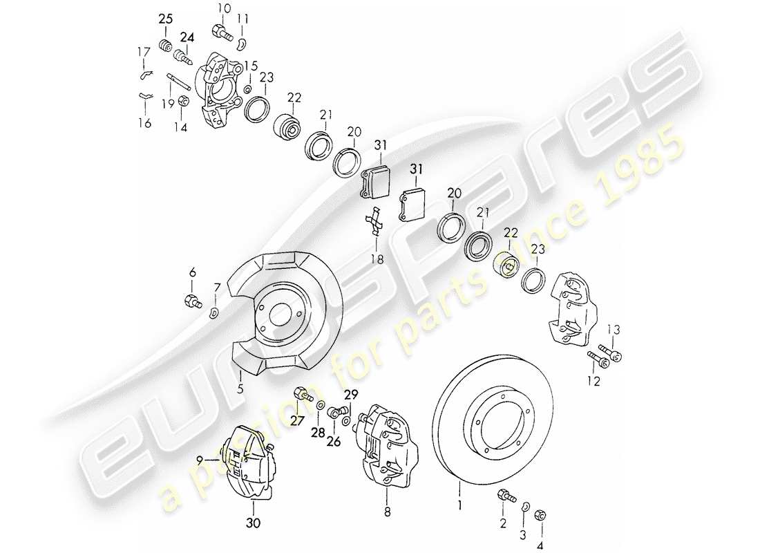 porsche 1973 (911) disc brakes part diagram