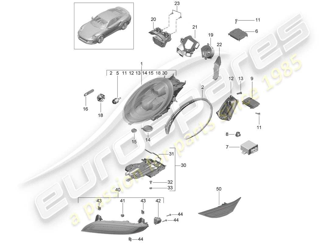 porsche 991 turbo (2020) led headlight parts diagram