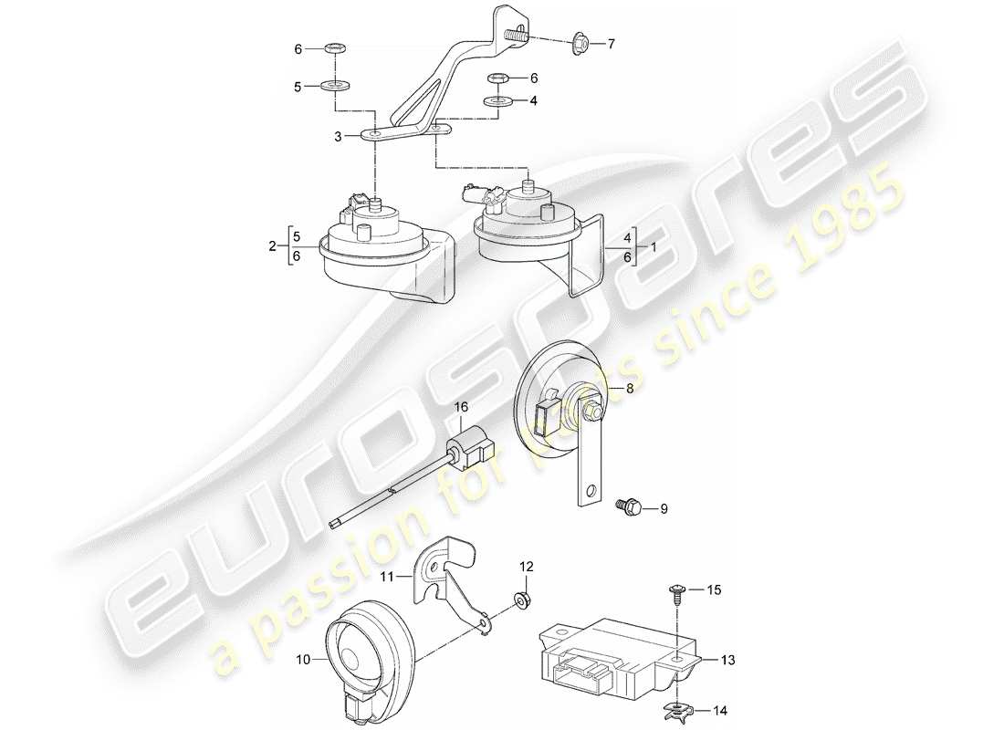 porsche 2006 (987 boxster) fanfare horn part diagram