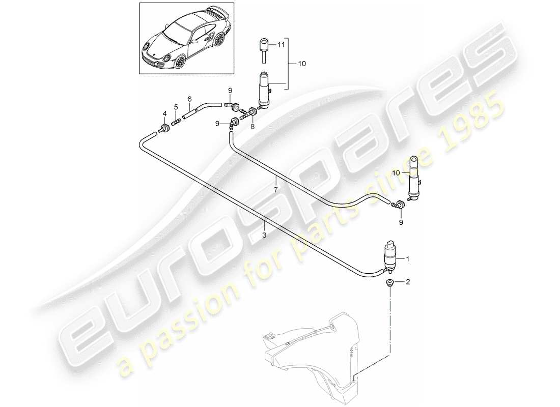 porsche 2013 (997-2 turbo / gt2 rs) headlight washer system part diagram