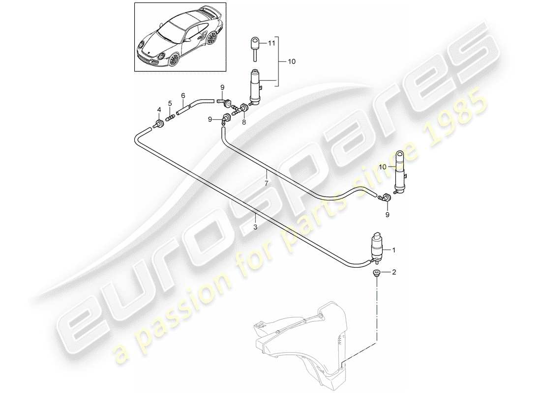 porsche 911 t/gt2rs (2013) headlight washer system parts diagram