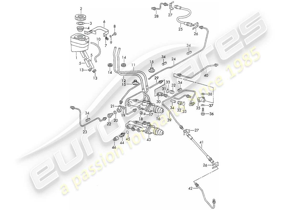 porsche 1970 (911) reservoir for - brake fluid - brake master cylinder part diagram