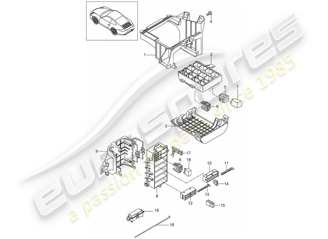 porsche 2009 (997-2) fuse box/relay plate parts diagram