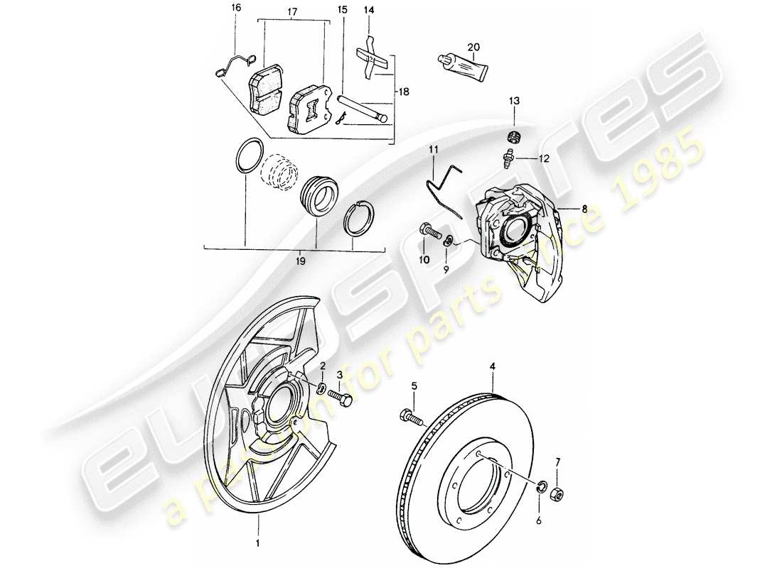porsche 1988 (924s) disc brakes - front axle parts diagram